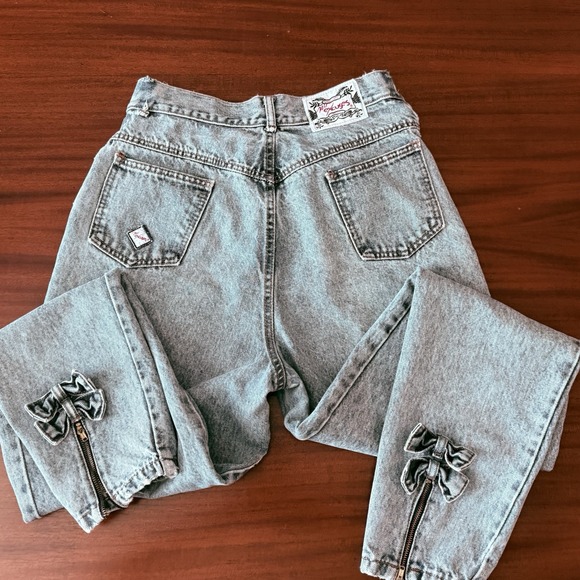 Vintage 80's/90s No Excuses Jeans Women's 13 Zipper Bow Hem High Rise Mom Acid - Picture 1 of 10
